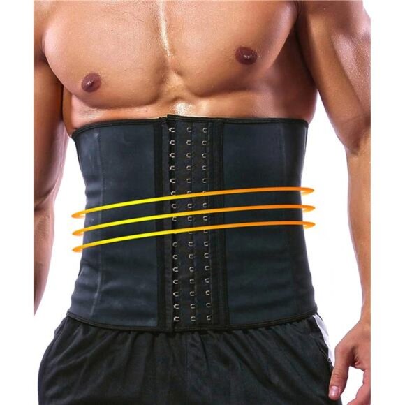 100% Latex Men Waist Trainer Corsets With Steel Bone Sweat Belt Sauna Suit - Picture 1 of 7